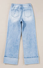 Distressed Denim Straight Leg Jeans