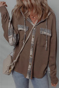Plaid Patchwork Button Up Hooded Shacket