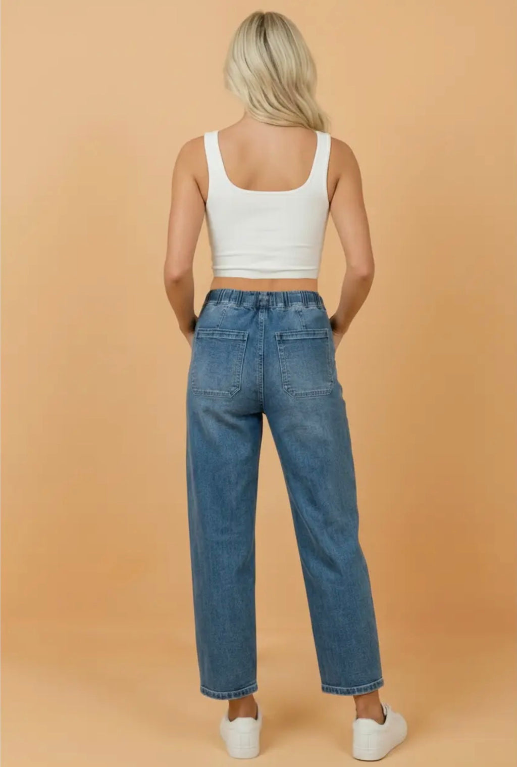 Denim Drawstring Waist Pants W/ Pockets