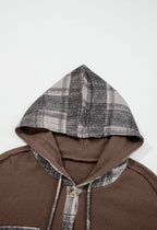 Plaid Patchwork Button Up Hooded Shacket