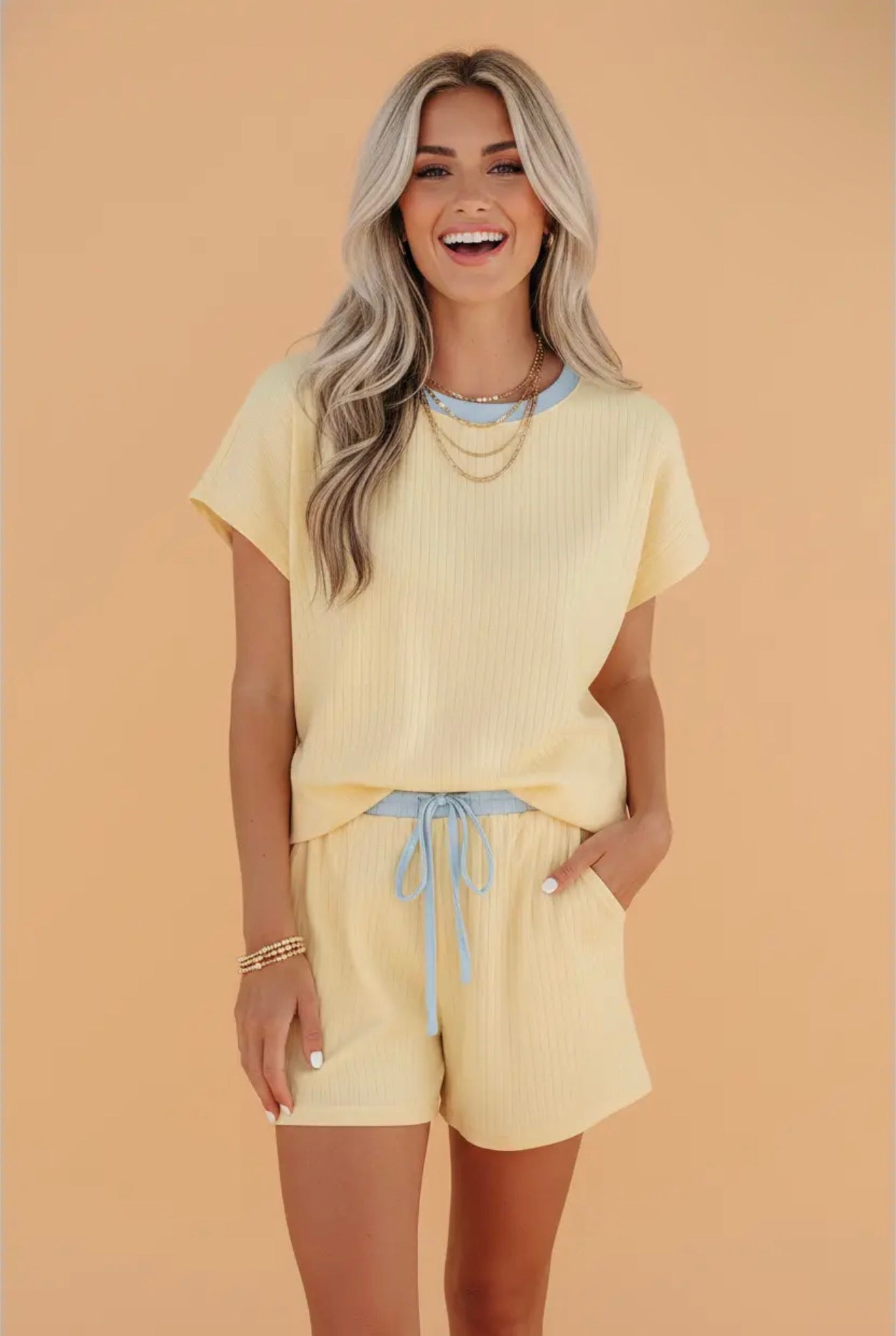 Color block Ribbed 2 piece set