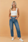 Denim Drawstring Waist Pants W/ Pockets