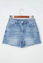 Acid Wash Denim Raw Hem Shorts