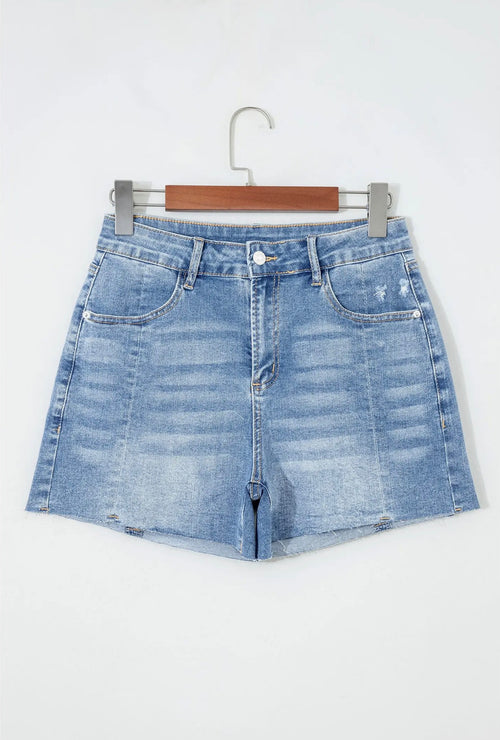 Acid Wash Denim Raw Hem Shorts